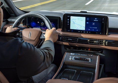 A person is driving a 2026 Lincoln Aviator® SUV as seen from inside the cabin. | Lincoln North Miami in North Miami FL