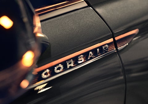 The stylish chrome badge reading “CORSAIR” is shown on the exterior of the vehicle. | Lincoln North Miami in North Miami FL